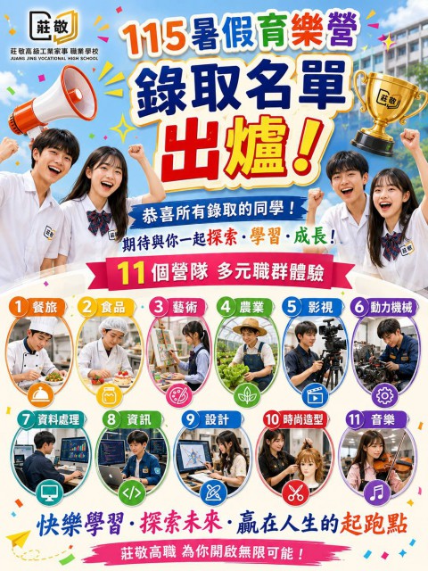 115暑假育樂營課程 錄取學員名冊【公告】